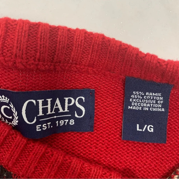 Chaps Red‎ Plaid Crew Neck Sweater Men Large  Grandpa Preppy Casual Holiday Work - Picture 7 of 10